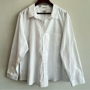LL Bean Women’s Blue Polka Dot Placket Button Shirt Wrinkle Free 3X